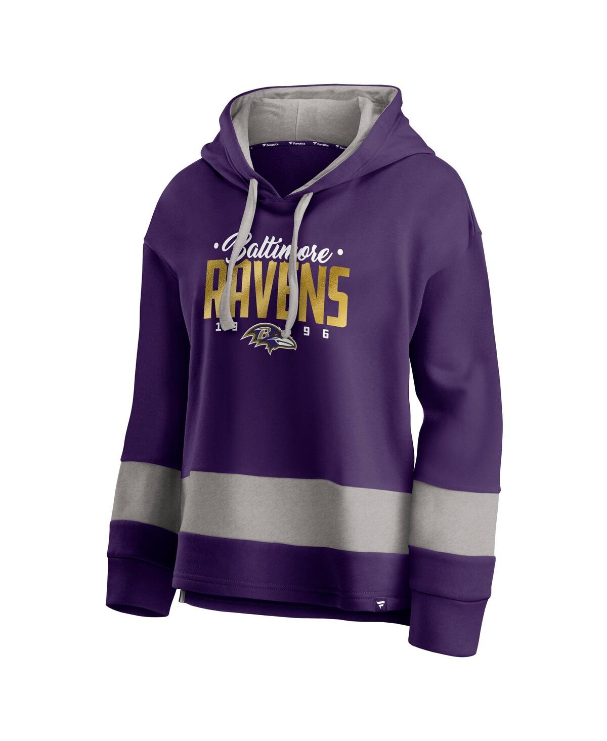 Fanatics Women's Purple/gray Baltimore Ravens Huddle Up Fundamental Fleece Color Block Pullover Hoodie