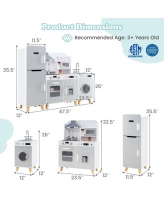 Kids Kitchen Playset 3-in-1 with Refrigerator and Washing Machine