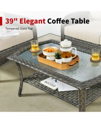 4 Pieces Patio Fruniture Set,Outdoor Wicker Sofa with Outdoor Wicker Sofa with Chairs,Coffee Table,High Back Loveseat with Thickened Cushion