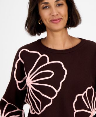 Women's Floral-Embroidered Long-Sleeve Sweater 