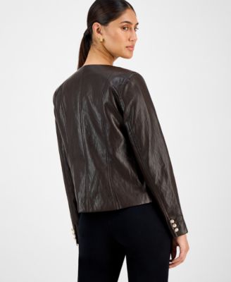 Women's Button-Front Faux Leather Jacket