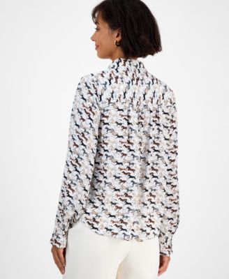 Women's Horse-Print Button-Front Blouse 