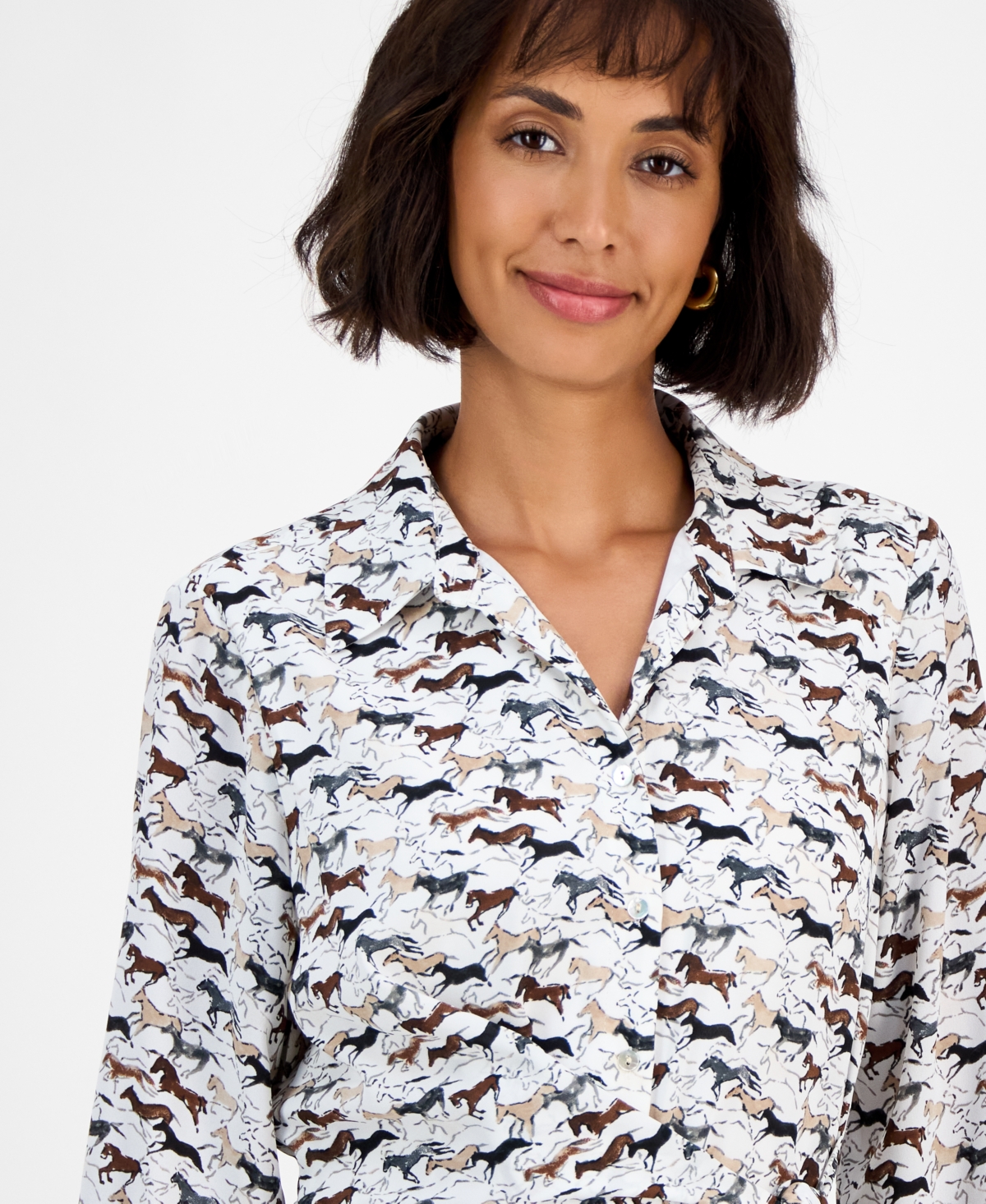 T Tahari Women's Horse-print Button-front Long-sleeve Dress In Multi