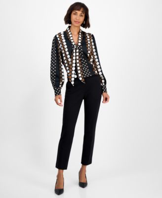 Women's Printed Tie-Neck Long-Sleeve Blouse 