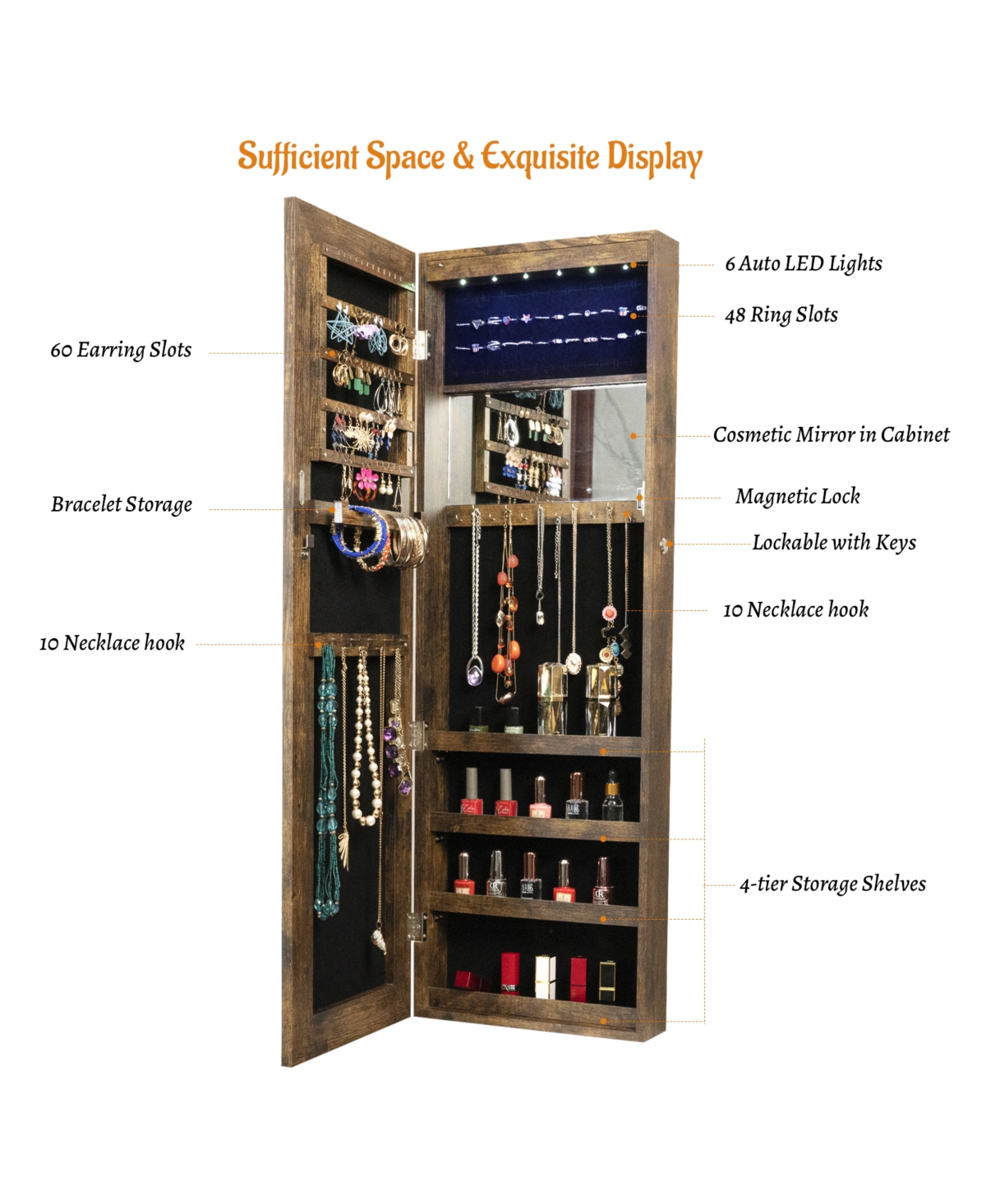 Casainc Bathroom Storage Mirror Cabinet With Led Lights
