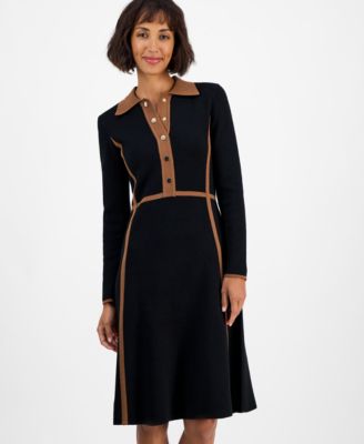 Women's Collared Long-Sleeve Snap-Front Dress