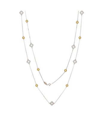 Suzy Levian Sterling Cubic Zirconia Clover & Circle Station Necklace