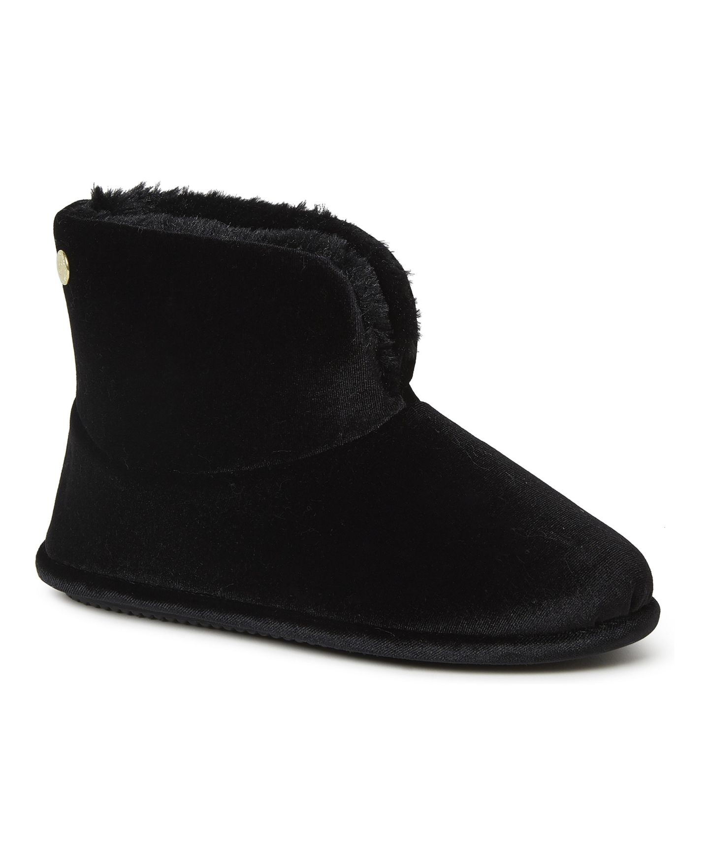 Женские ботинки Dearfoams Sara Shiny Velour Bootie House Slipper Boot, цвет: Чёрный — фото 1