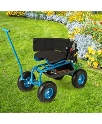 Rolling Garden Cart with Adjustable Height Workseat and Tool Storage