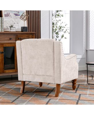 Footrest Chair Set with Vintage Brass Studs, Button Tufted Upholstered Armchair