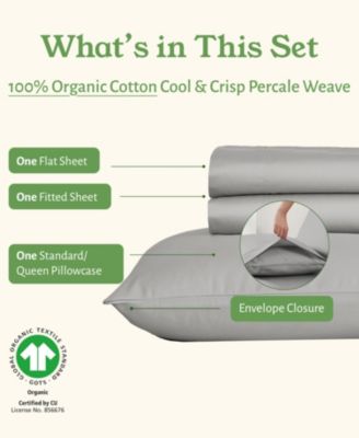 Sheets Set, Authentic 100% Organic Cotton Percale, Bed Sheet