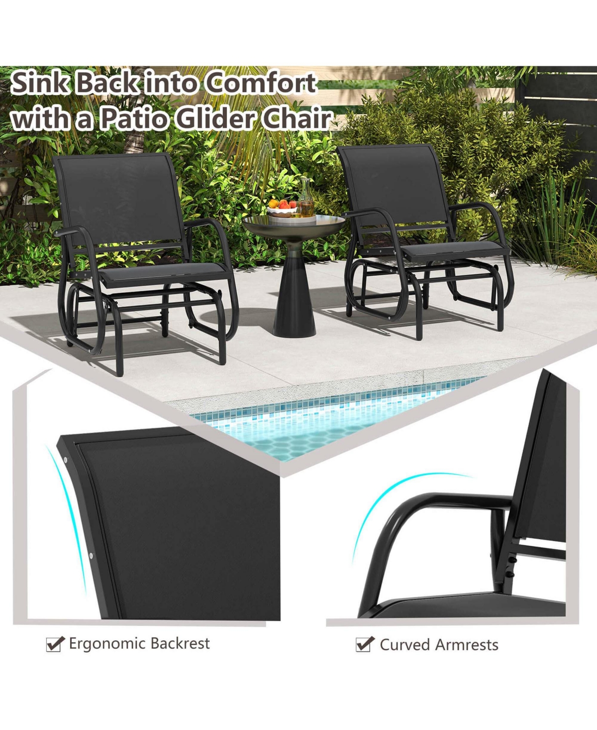 Outdoor Single Swing Glider Rocking Chair Armrest Garden Porch Backyard