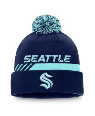 Fanatics - Men's&nbsp; Deep Sea Blue Seattle Kraken Authentic Pro Locker Room Cuffed Pom with Knit Hat