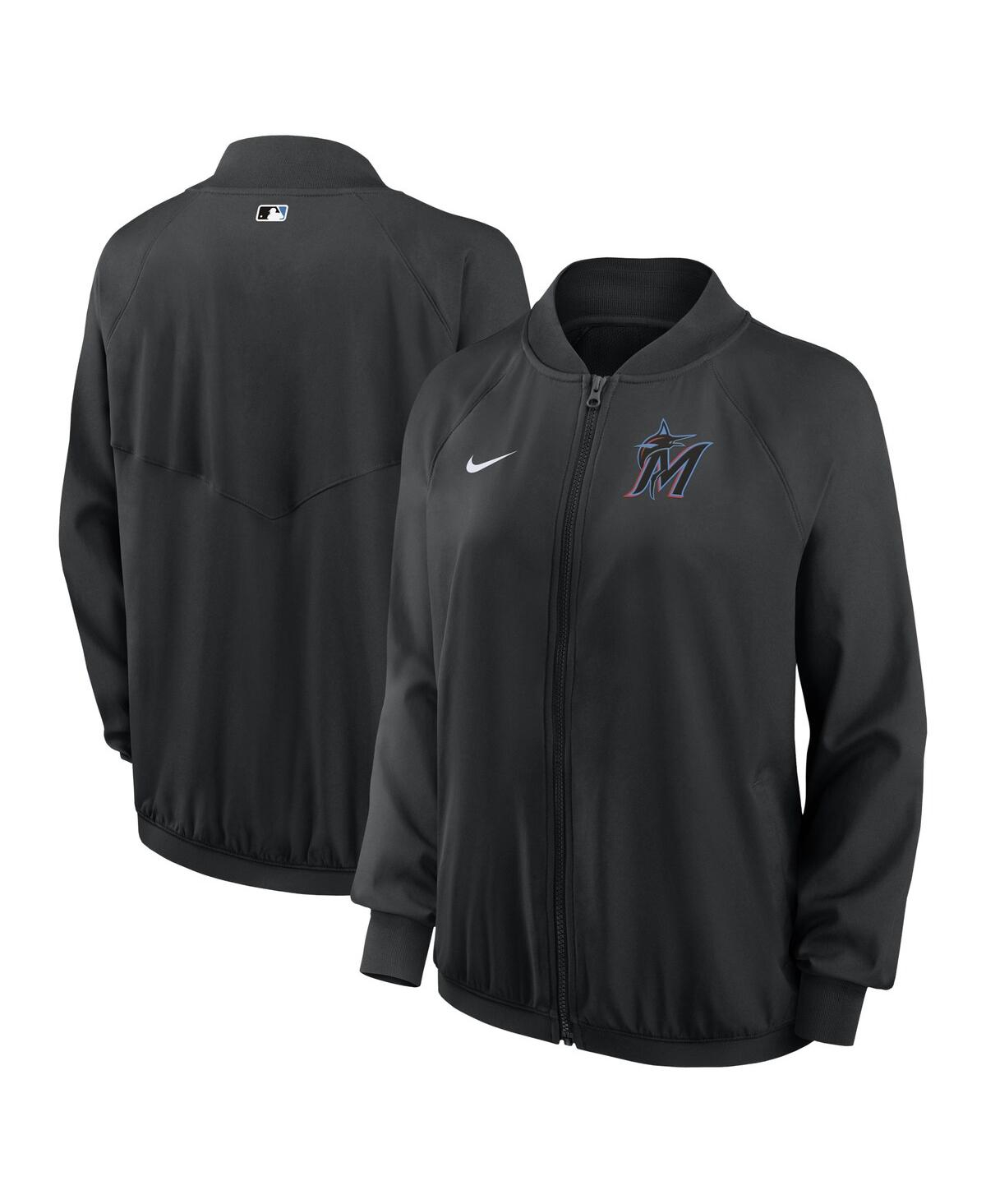 Nike Women's Black Miami Marlins Authentic Collection Team Raglan Performance Full-zip Jacket In Black