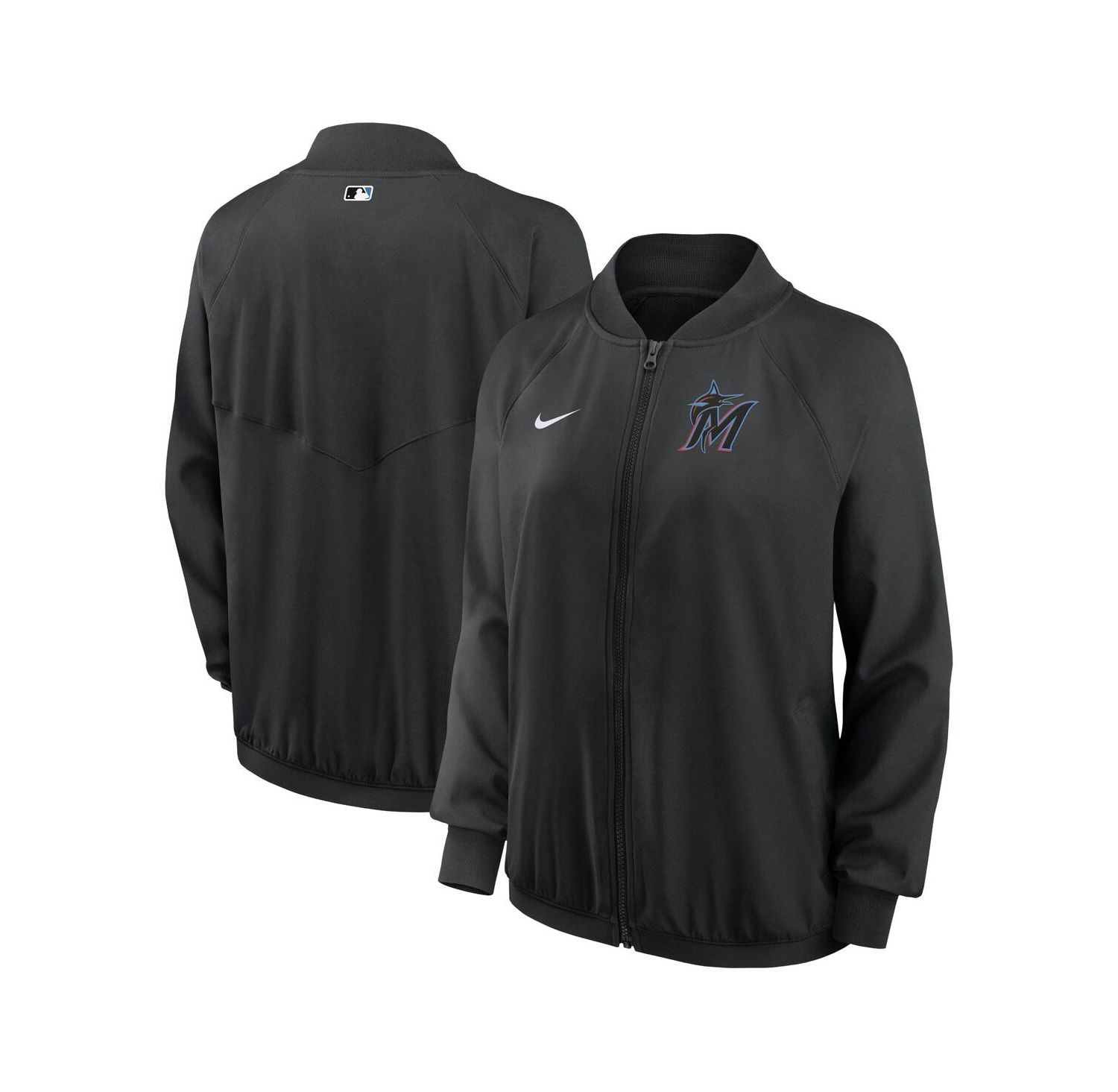 Women's Black Miami Marlins Authentic Collection Team Raglan Performance Full-Zip Jacket