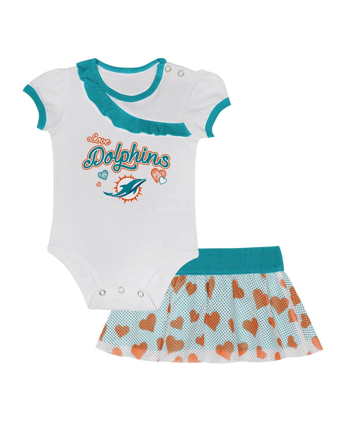 Outerstuff Baby Boys And Girls 2-piece Miami Dolphins Love My Team Bodysuit Skirt Set In White