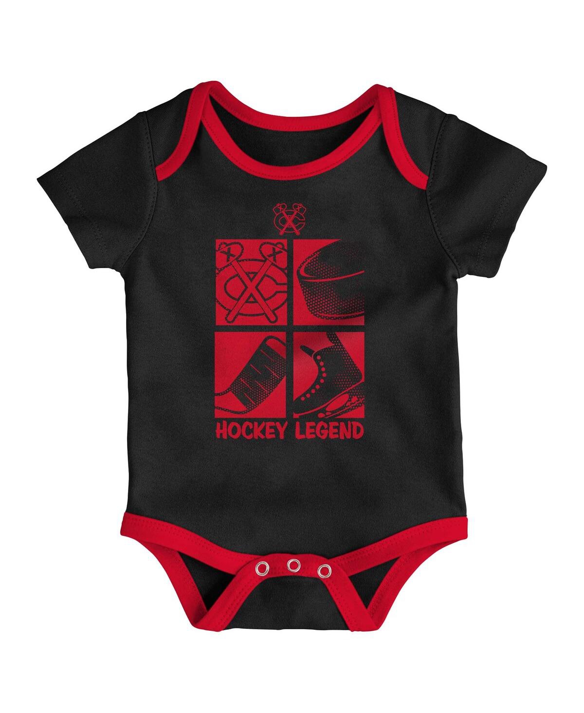 Outerstuff Baby Boys And Girls 3-piece Chicago Blackhawks Legend Bodysuit Set In Multi