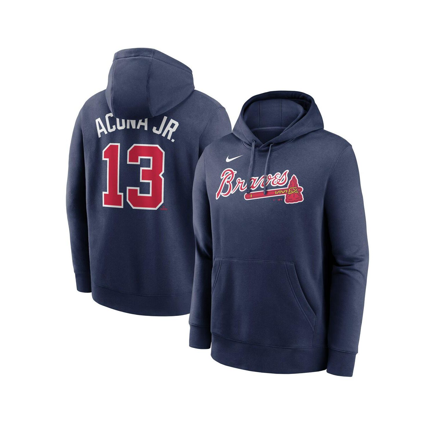 Men's Ronald Acu&ntilde;a Jr. Navy Atlanta Braves Player Name & Number Club Fleece Pullover Hoodie