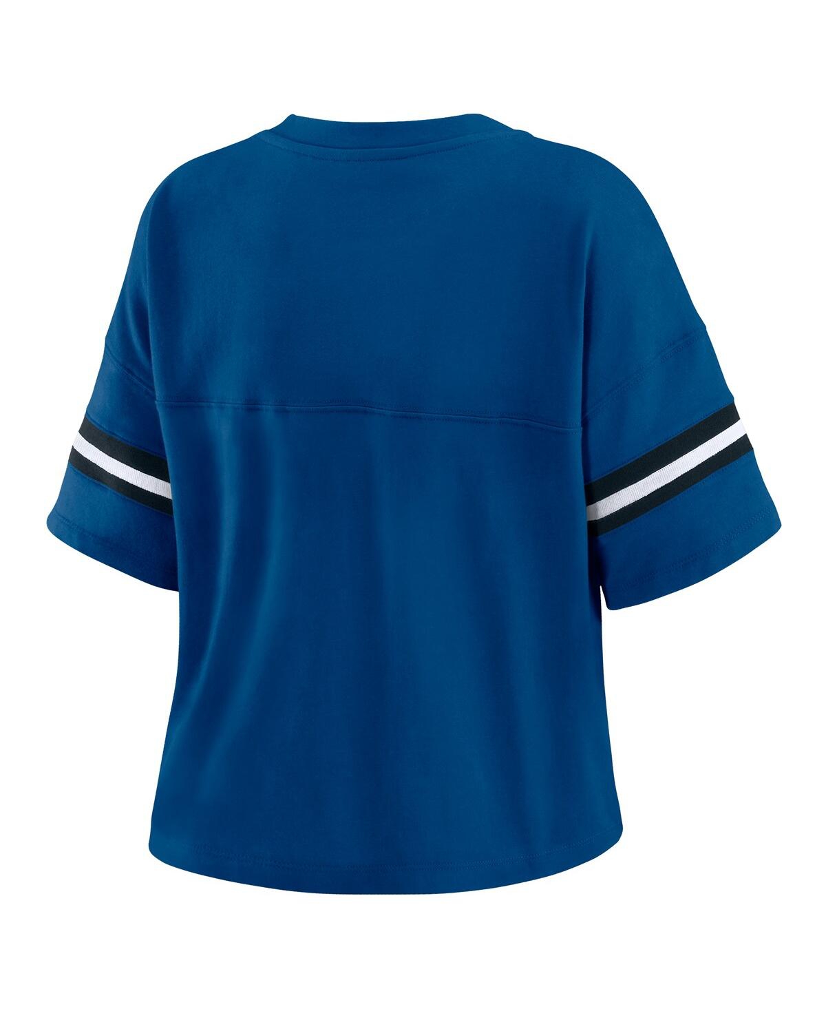 Wear By Erin Andrews Royal Indianapolis Colts Color Block Boxy Modest Crop V-neck T-shirt In Blue