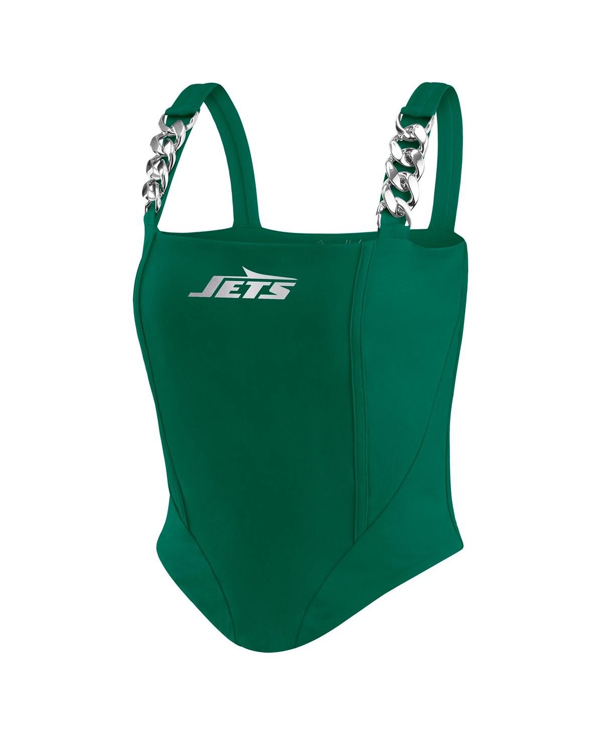 Wear By Erin Andrews X Gracie Hunt Green New York Jets Chain Link Corset Top In Green