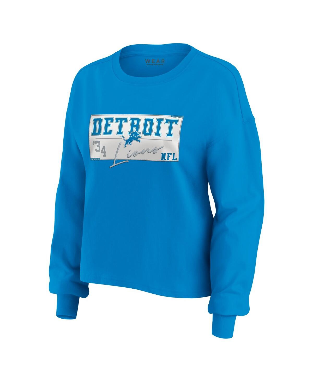 Wear By Erin Andrews Women's 2-piece Blue Detroit Lions Heavy Rugby Jersey Long Sleeve T-shirt And Shorts Lounge Set In Blue