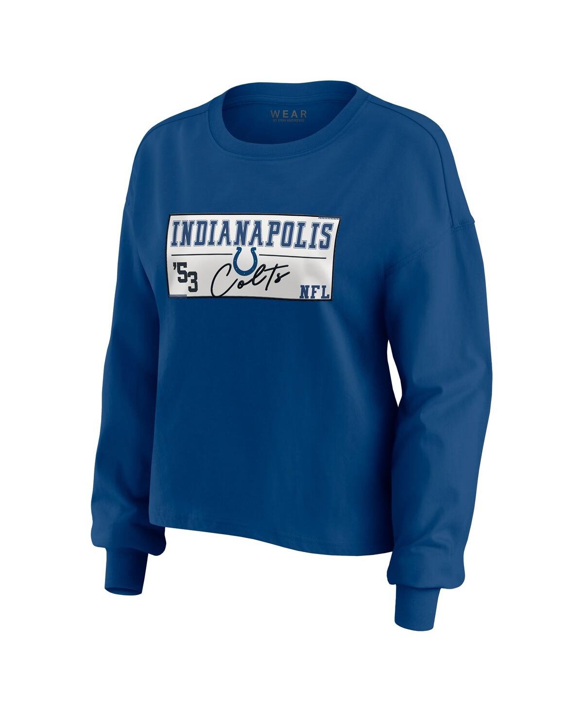Wear By Erin Andrews Women's 2-piece Royal Indianapolis Colts Heavy Rugby Jersey Long Sleeve T-shirt And Shorts Lounge Se In Blue