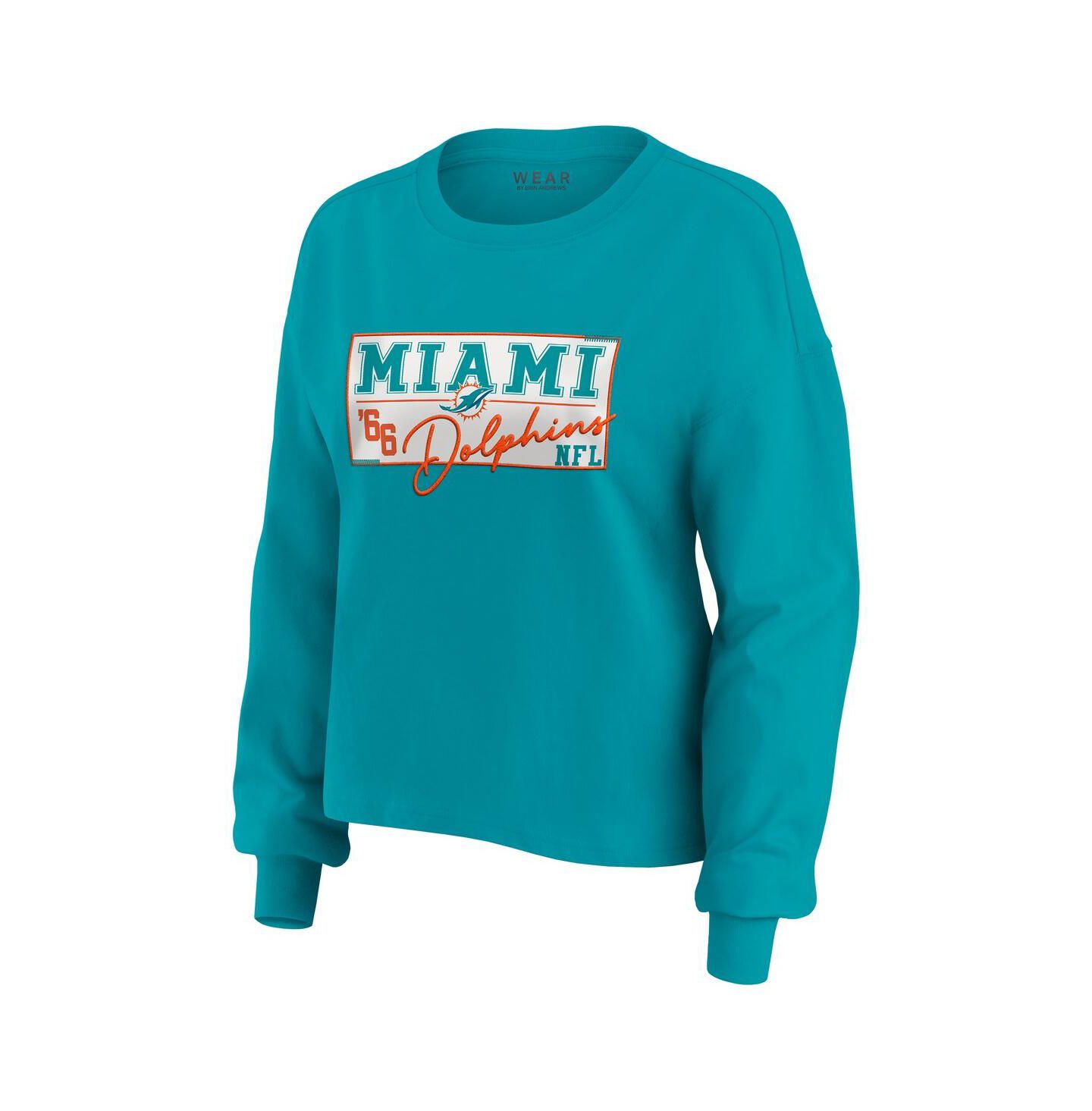 WEAR by Erin Andrews Women's 2-Piece Aqua Miami Dolphins Heavy Rugby Jersey Long Sleeve T-Shirt and Shorts Lounge Set — фото 2