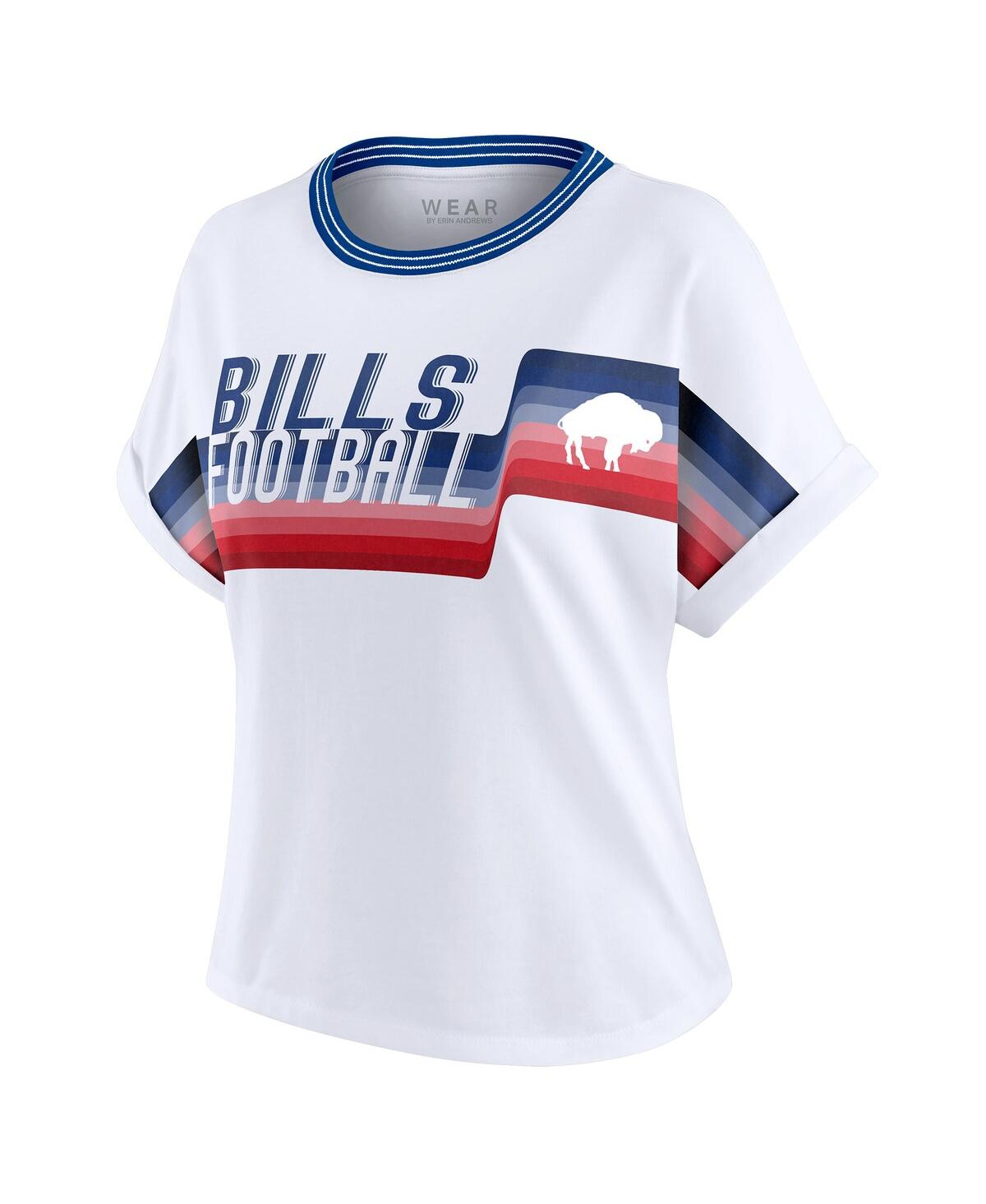 Wear By Erin Andrews Women's White Buffalo Bills Cropped Center Stripe Dolman T-shirt In White