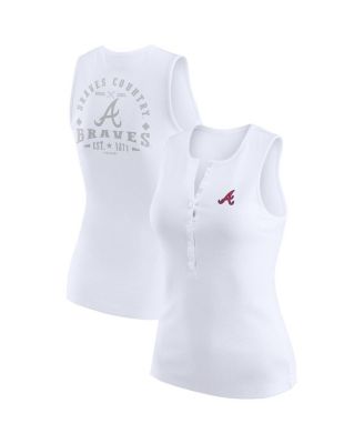WEAR by Erin Andrews - Women's White Atlanta Braves Rib-Knit Henley Tank Top