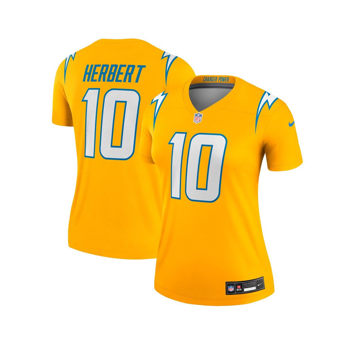 Women's Justin Herbert Gold Los Angeles Chargers Alternate Charger Power Legend Player Performance Top