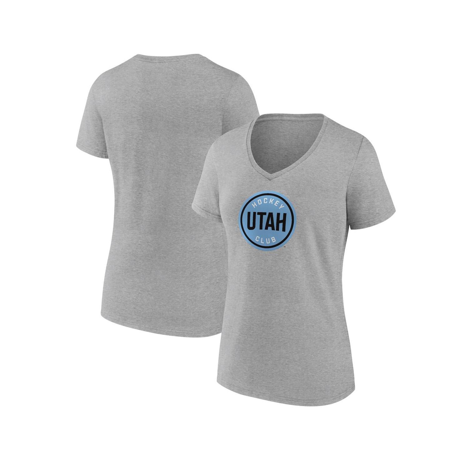 Women's Heather Gray Utah Hockey Club Draft Logo V-Neck T-Shirt