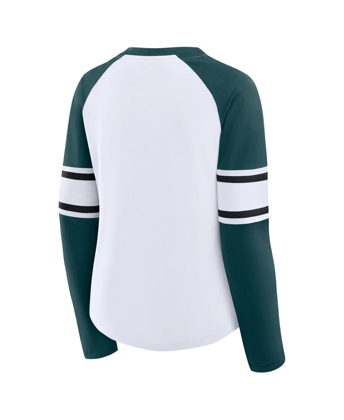 Fanatics Women's White/green Philadelphia Eagles Redzone Blitz Package Raglan Lace-up V-neck Long Sleeve T-sh In Multi