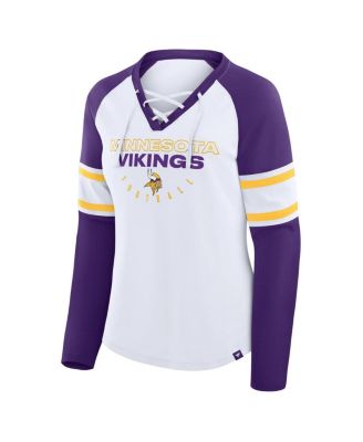 Women's White/Purple Minnesota Vikings Redzone Blitz Package Raglan Lace-Up V-Neck Long Sleeve T-Shirt