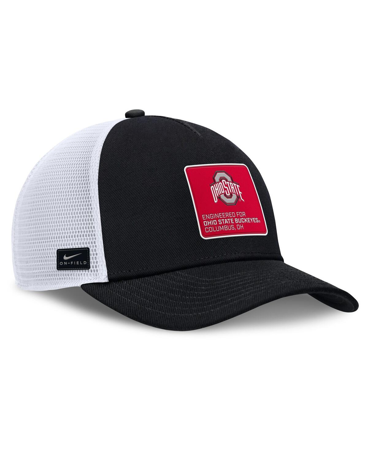 Nike Men's Black/white Ohio State Buckeyes 2025 On-field Rise Engineered Trucker Adjustable Hat In Multi
