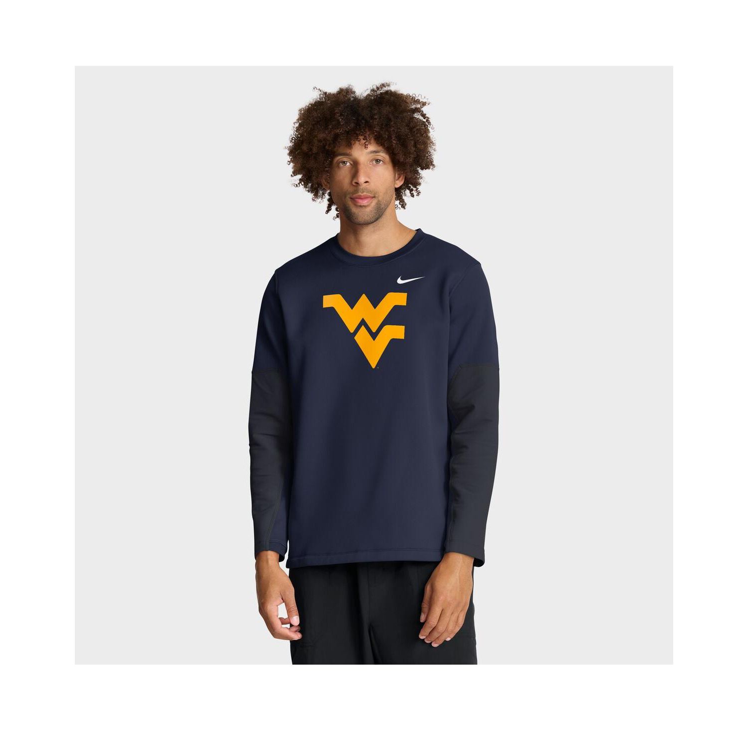 Men's Navy West Virginia Mountaineers 2025 Sideline Coach Performance Long Sleeve T-Shirt