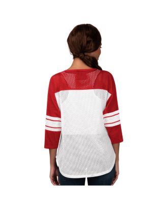 Women's Red Tampa Bay Buccaneers First Team 3/4-Sleeve Mesh T-Shirt