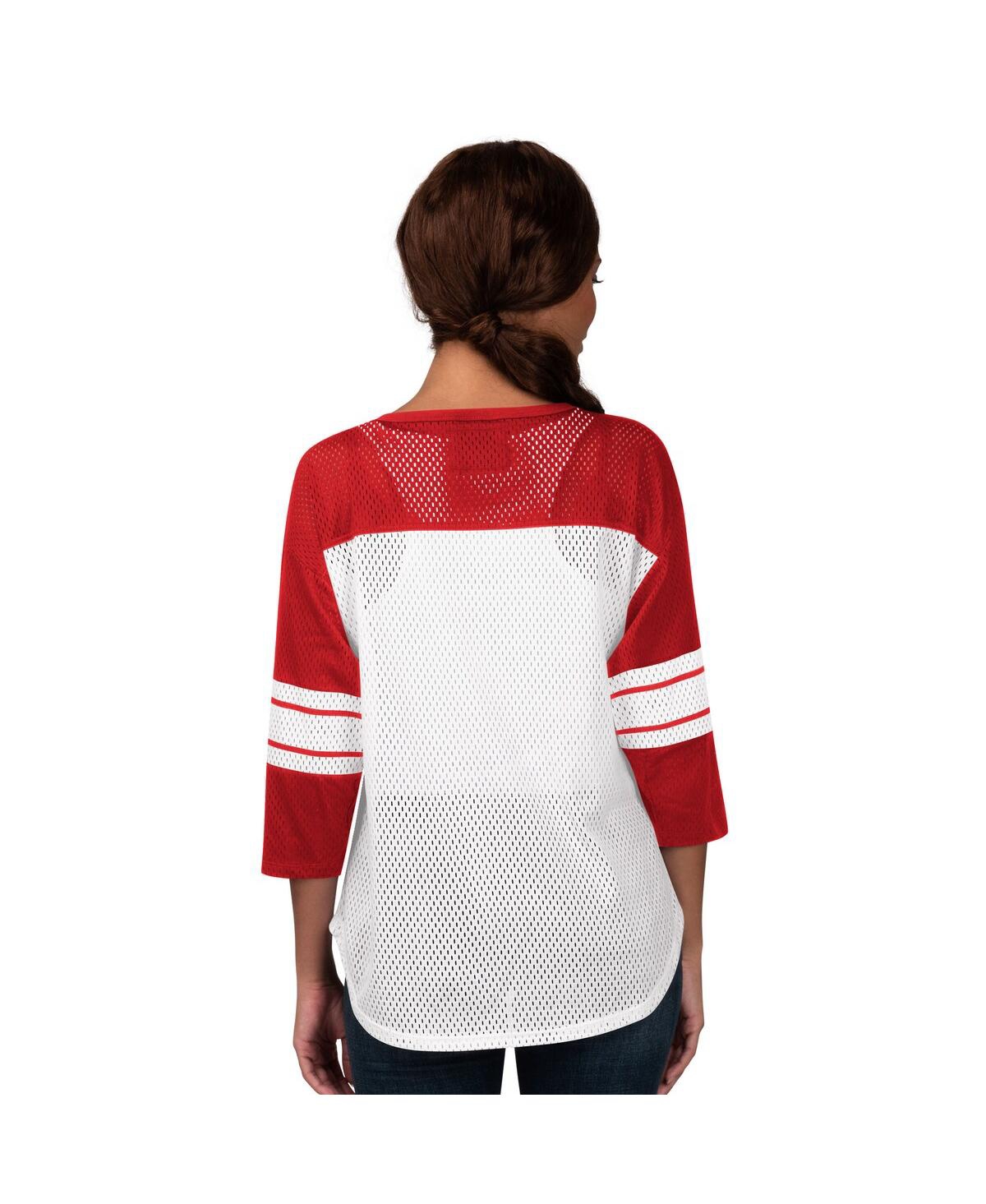G-iii 4her By Carl Banks Women's Red Tampa Bay Buccaneers First Team 3/4-sleeve Mesh T-shirt In Multi