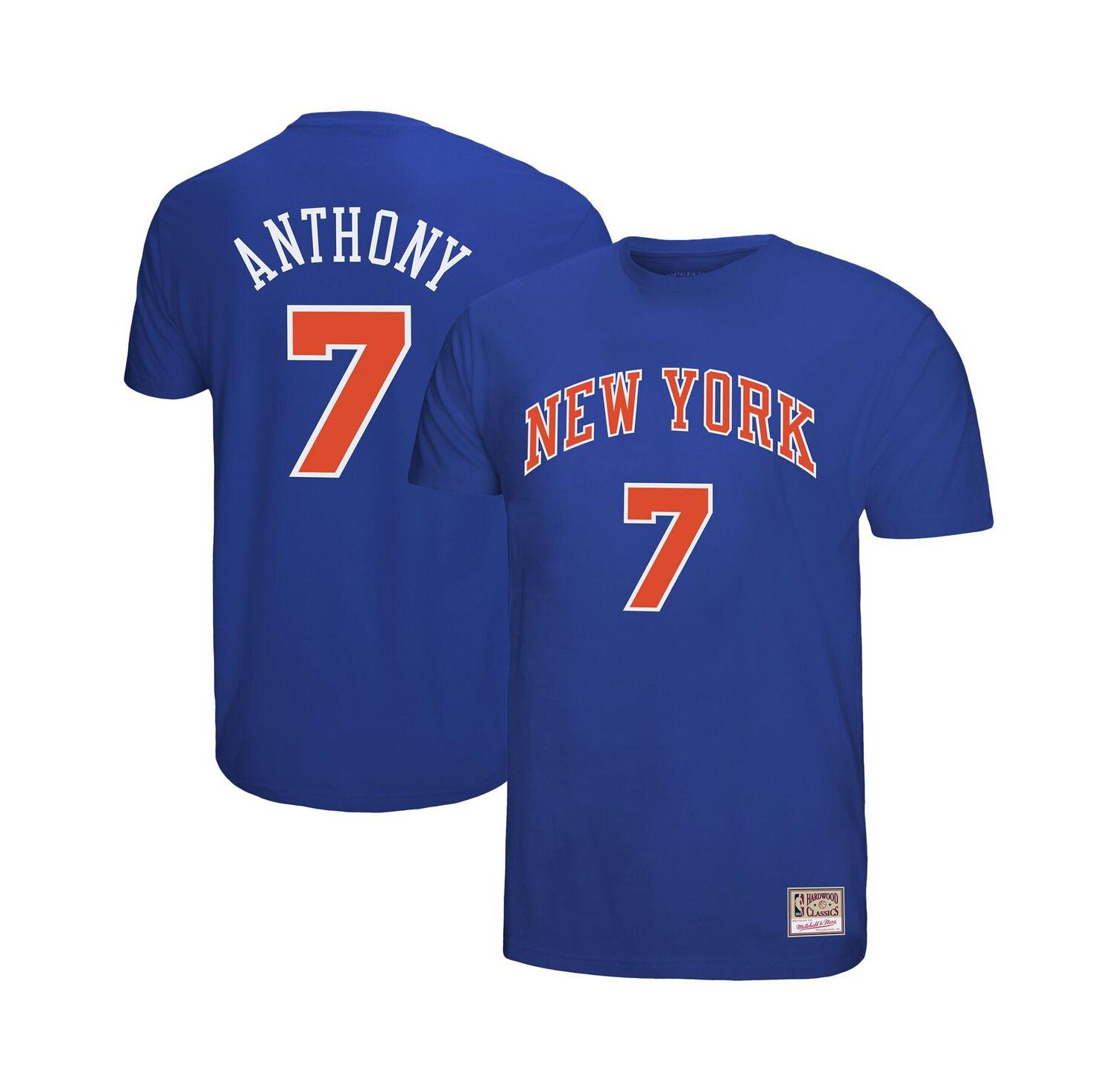 Men's Carmelo Anthony Royal New York Knicks Hardwood Classics Retro Name & Number T-Shirt