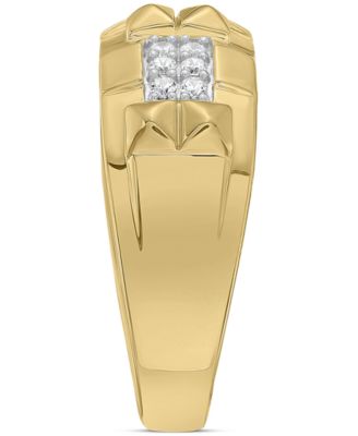 Men's Diamond Triple Cluster Obelisk Texture Band (1/3 ct. t.w.) in 10k Gold