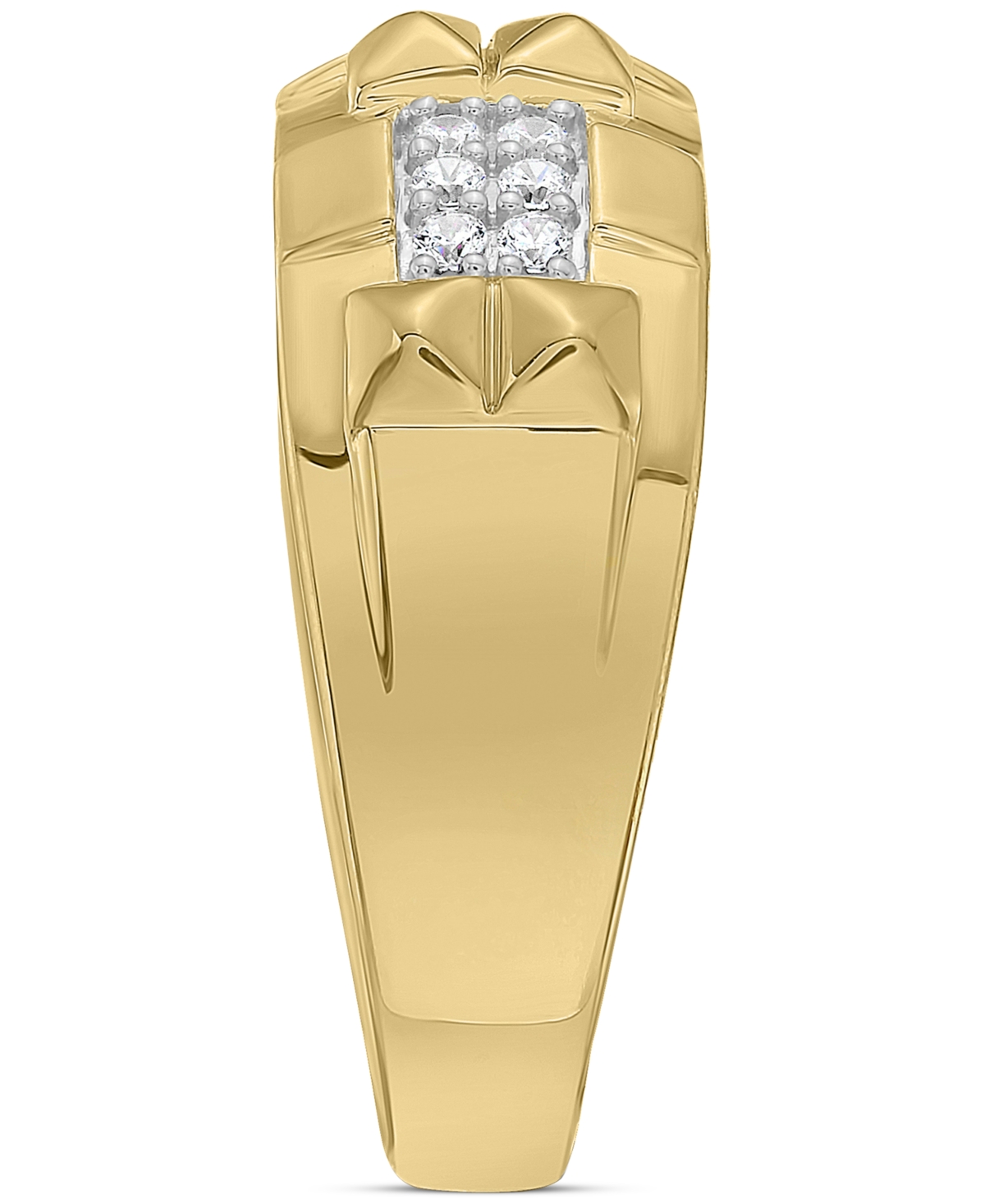 Macy's Men's Diamond Triple Cluster Obelisk Texture Band (1/3 Ct. T.w.) In 10k Gold In Gold
