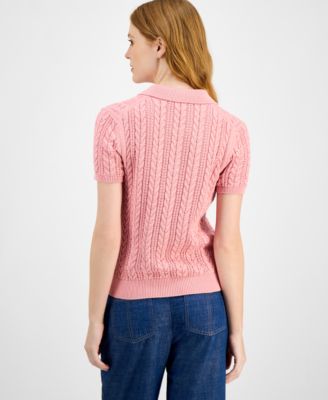 Women's Cotton Polo Cable-Knit Sweater 
