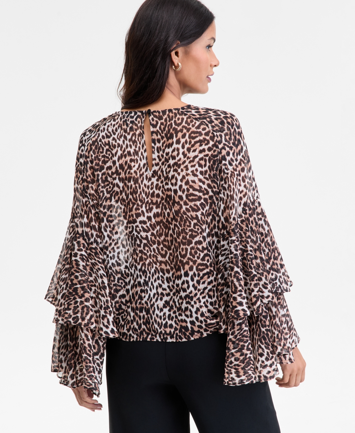 Inc International Concepts Women's Ruffle-trim Bell-sleeve Blouse, Macy's Exclusive In Multi
