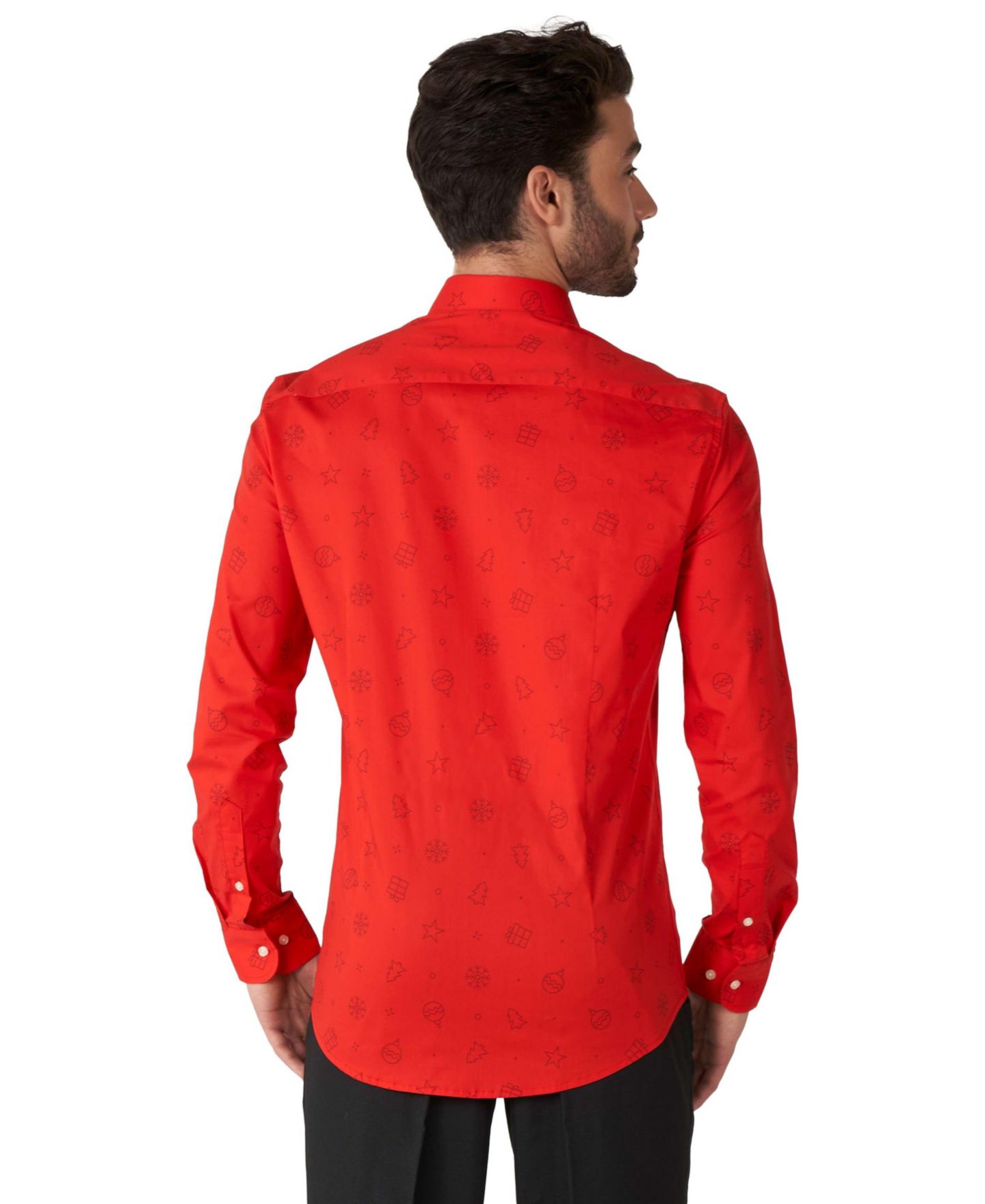 Мужская рубашка OppoSuits Big & Tall Christmas Shirt - Festive Holiday Icons Button Up Dress Shirt - Red - Long sleeve, цвет: Яркий красный — фото 2