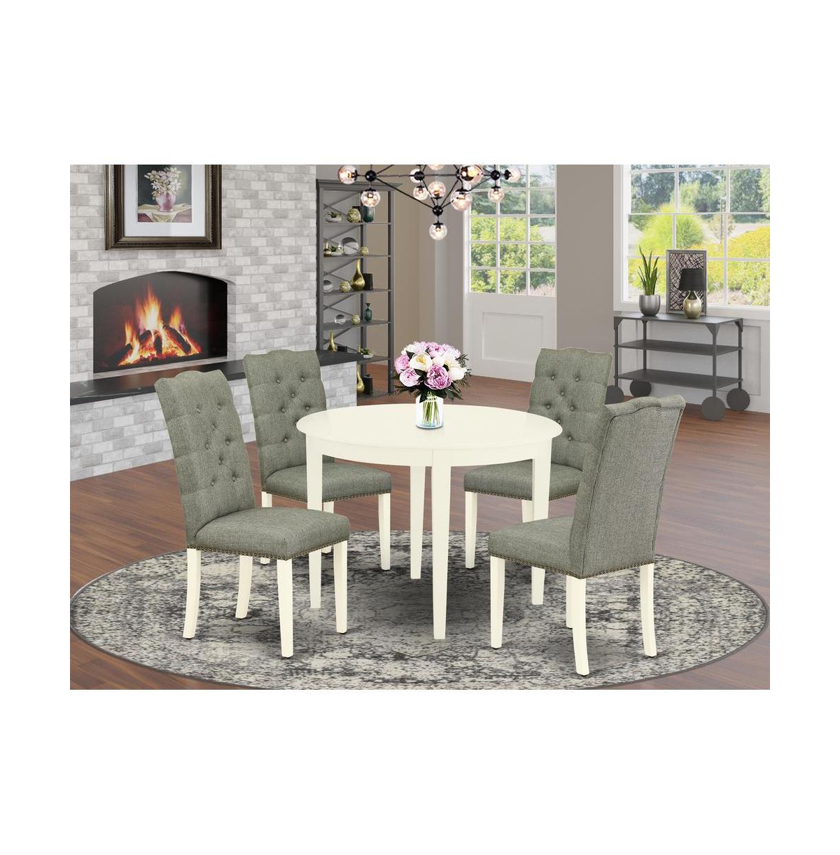 East West Furniture Dining Room Set Linen White