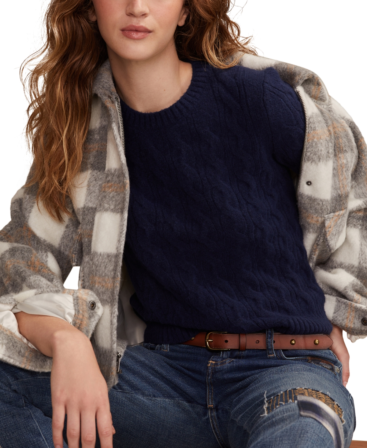 Lucky Brand Cloud Soft Cable Stitch Short Sleeve Sweater In Blue