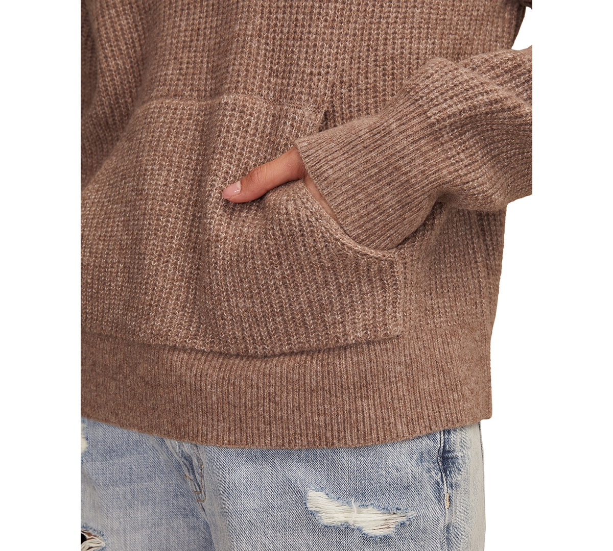 Lucky Brand Cloud Soft V-neck Sweater Hoodie In Brown