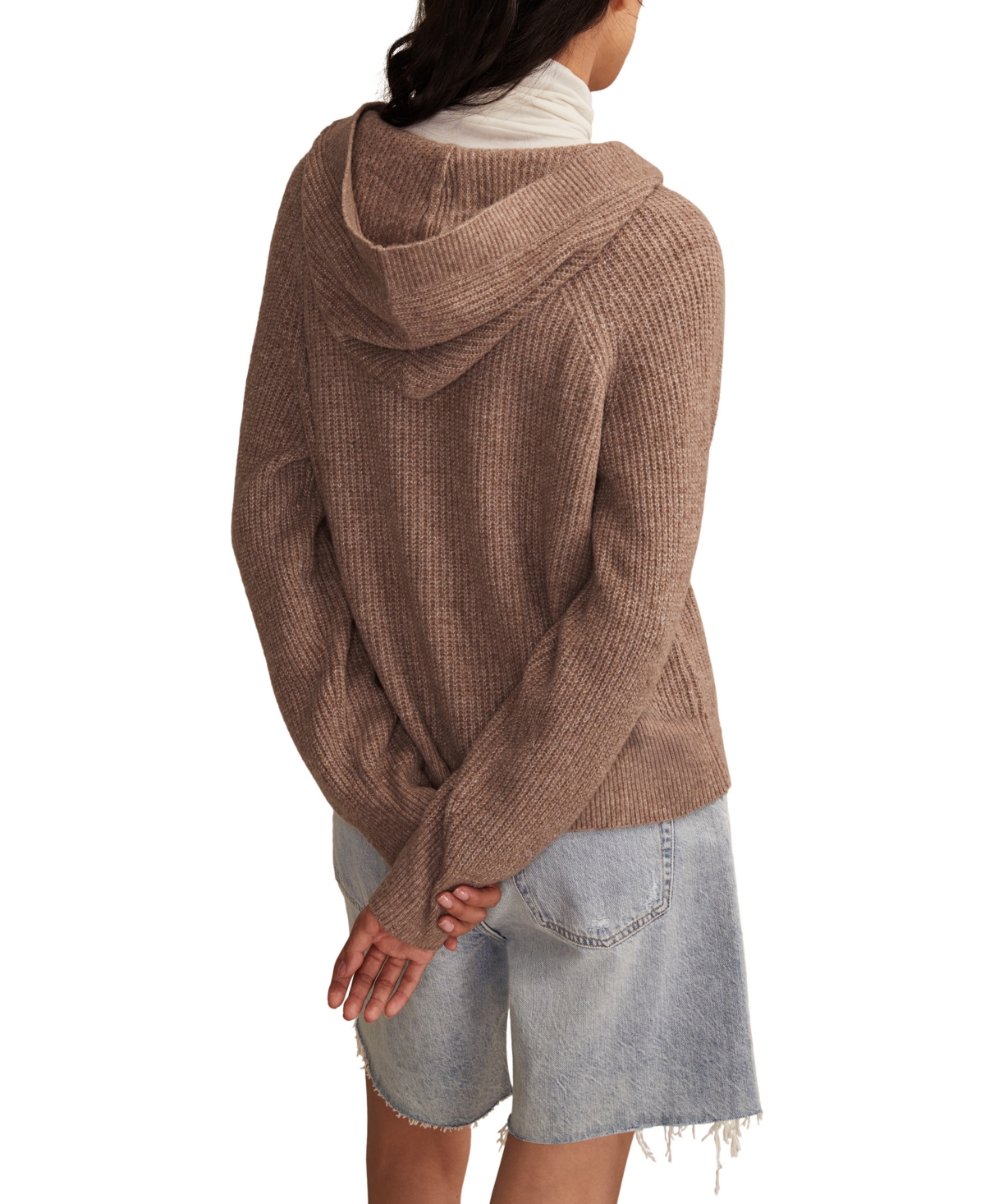 Lucky Brand Cloud Soft V-neck Sweater Hoodie In Brown