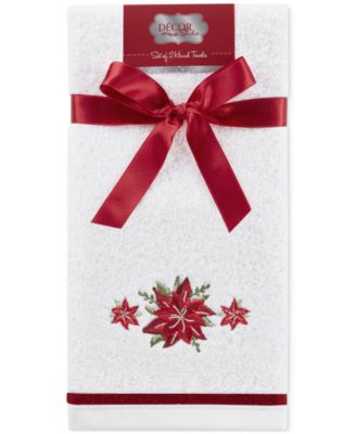 Holiday Poinsettias Turkish Cotton 2-Pc. Hand Towel Set, 16" x 28"