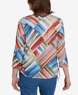 Women's Classic Stripe Patchwork Ruched Sides Top