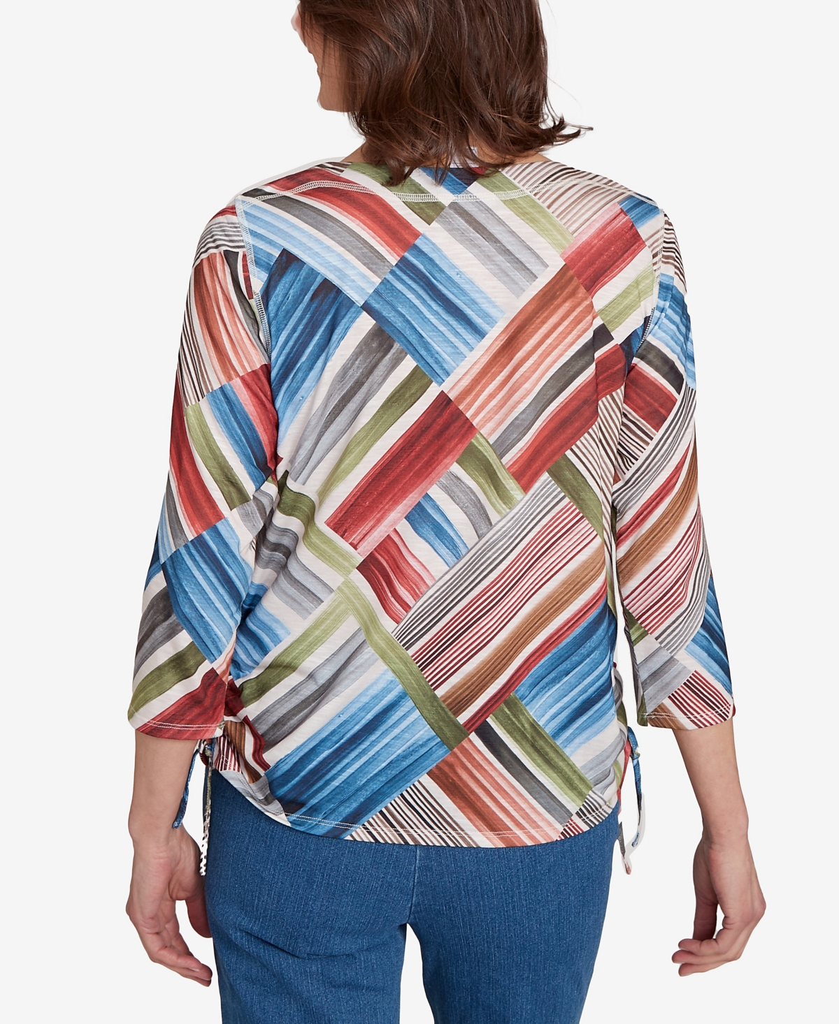 Alfred Dunner Women's Classic Stripe Patchwork Ruched Sides Top In Multi